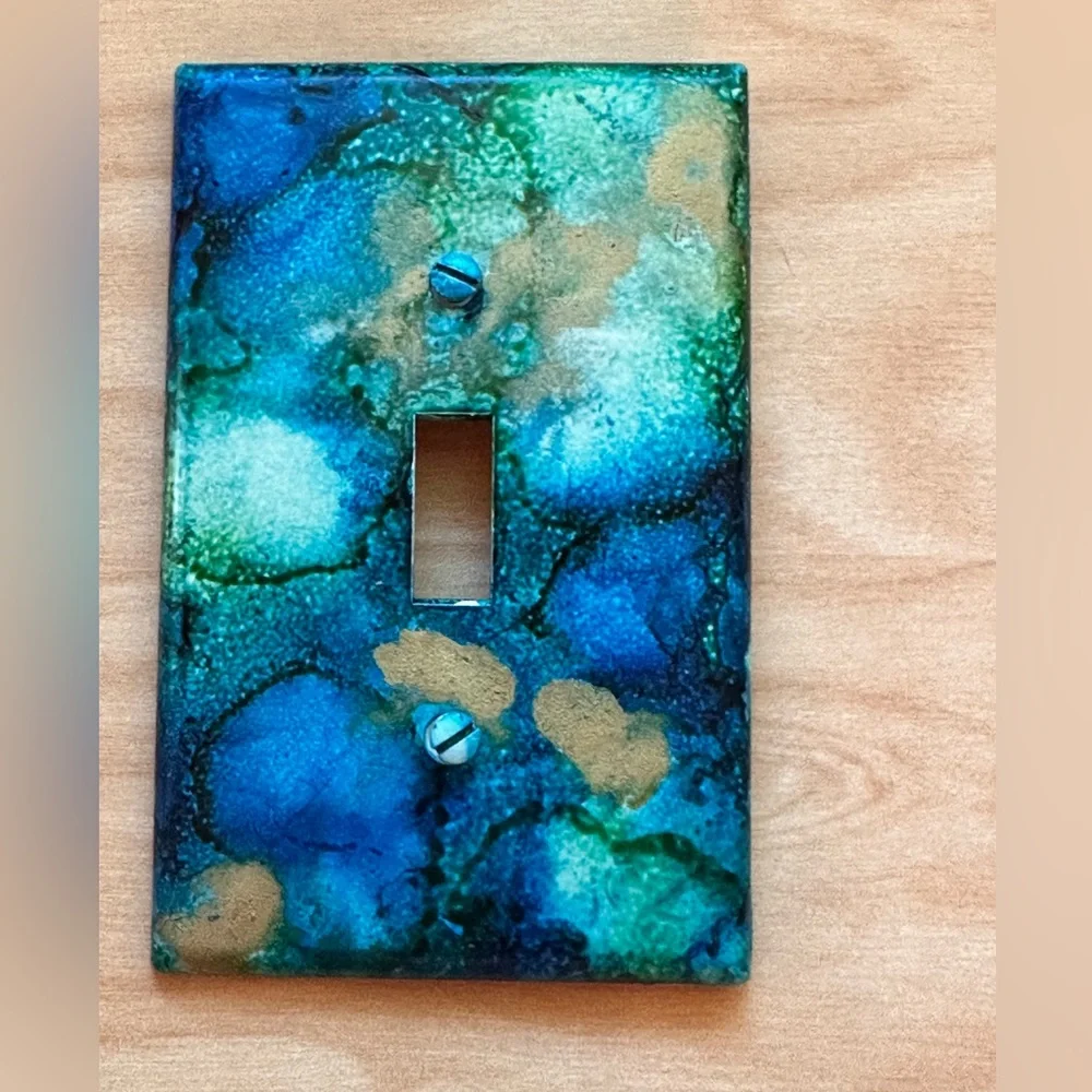 Hand Crafted Blue and Green abstract Light Switch Cover